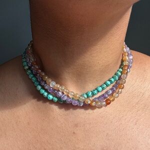 Vibrant Beaded Necklace Trio with Amethyst Turquoise and Carnelian